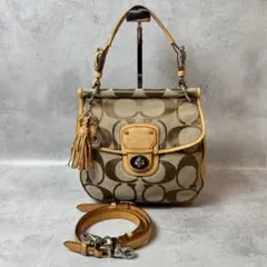 希少カラー・美品】COACH シグネチャー ハンプトンズ フラップバッグ