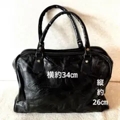 黒 革製パッチワークボストンバッグ