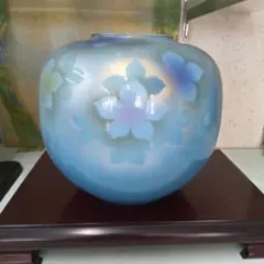花瓶 陶器 ブルー系 花柄 フラワーベース