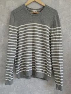 【GAP】カシミヤ混 ストライプニットセーター グレー/ホワイト【М】