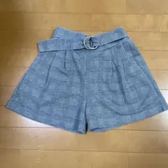 チェック柄 ベルト付き ハーフパンツ