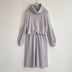 トッコクローゼットリブニットワンピース タートルネック 肩レース切替 大人可愛い