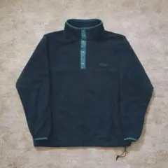 80s USA製！エルエルビーン フリース グリーン スナップT 筆記体ロゴ