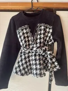 ハウンドトゥース柄長袖ニット