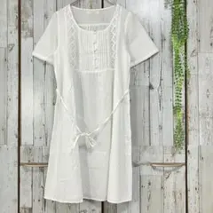 ☆ショコラフィネローブ☆チュニック ブラウス 半袖 ホワイト レース Uネック