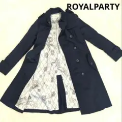 【クリーニング済】ROYALPARTY　ロングトレンチコート　裏地柄ありネイビー