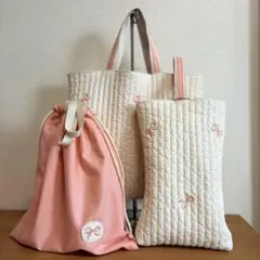 入園入学3点セット　ハンドメイド　リボン刺繍韓国ヌビ