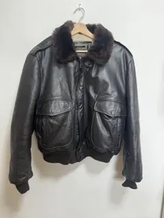【70's】COOPER 本革 ブラックジャケット ファー襟
