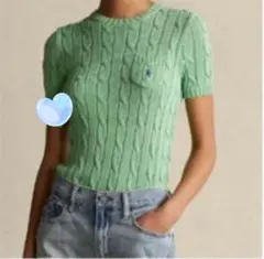 Polo ケーブルニット 半袖 トップス グリーン♡
