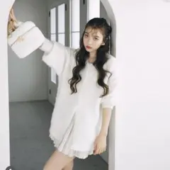 rienda リエンダ　ボリュームニットカーデ　ホワイト