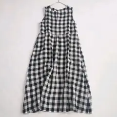 【美品✨】ユナイテッドアローズ ロングワンピース リネン100 ギンガムチェック