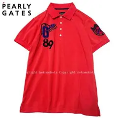 超美品 パーリーゲイツ ロゴ ワッペン 半袖 ポロシャツ 5 ピンク メンズ
