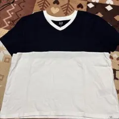 GAP ネイビー/ホワイト Vネック Tシャツ XXL