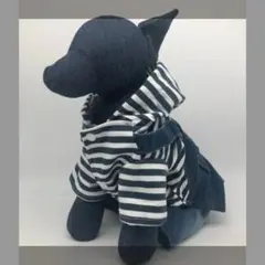 デニムカバーオールダメージフード付きドッグウェア 紺 M