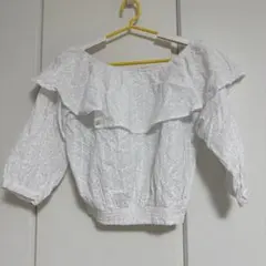 レトロガール　オフショルダーホワイトブラウス　Mサイズ