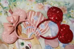 ミニーマウスカチューシャ 赤 ピンク 2点セット