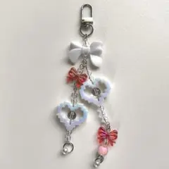 レッドリボン♡ピクセルハート 2連 ビーズバッグチャーム/ストラップ 35