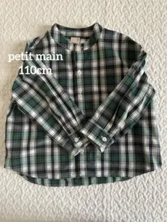 petit main 長袖 ノーカラー チェック シャツ 100cm