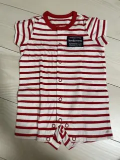 ホットビスケッツ　赤と白ストライプロンパース 70 ※水通しのみ