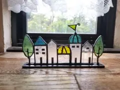 ステンドグラス◆小さな街並みミニ②パネル◆ハンドメイト品