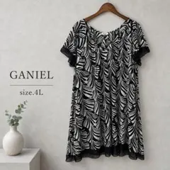 7美品　大きいサイズ GANIEL モノクロ　ストレッチ　チュニック