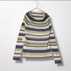 3 新品未使用【dez pres】ボーダー 総柄 タートルネック シルク混 s