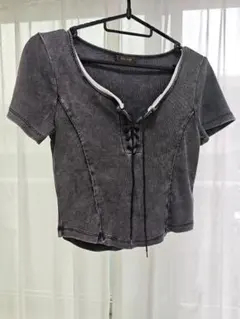 non-hedge レースアップ 半袖 Tシャツ グレーのサムネイル