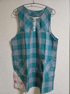 ターコイズチェックエプロン M-L 保育士