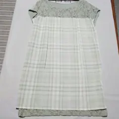 grove レース切替 チェック チュニック ワンピース 2WAY グリーン M