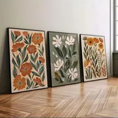 3枚セット　ミッドセンチュリー　レトロ　ヴィンテージ　インテリア　Flower