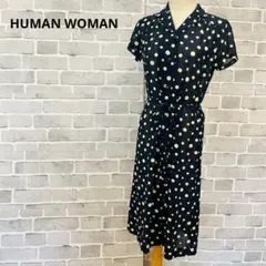 HUMAN WOMAN ドット柄ロングワンピース 半袖 ネイビー 上品 C419のサムネイル
