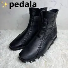 極美品✨pedala アシックス 23.0cm 黒 レザー ショートブーツ 厚底