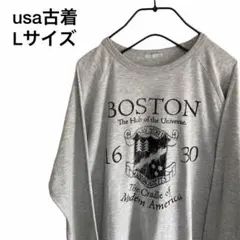 USA古着 ゆるだぼ ボストン マサチューセッツ tシャツ 中央ロゴ グレー L