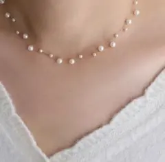 ネックレス 二連 パール ステーションネックレス サージカルステンレス ゴールド