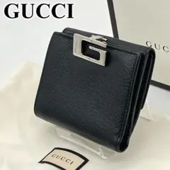 GUCCI 二つ折り財布 G金具 シルバーロゴ ブラック レザー 男女可能 GUCCI 二つ折り財布 G金具 シルバーロゴ ブラック レザー 男女可能