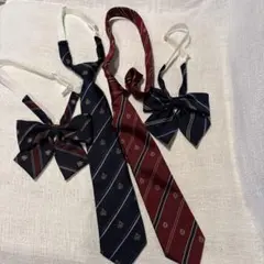 イーストボーイ ネイビー・ボルドー ストライプ リボン・ネクタイ 3点セット