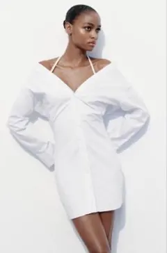 ZARA ホワイトオフショルダーシャツワンピース