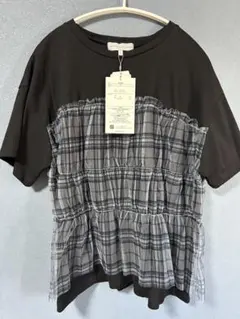 新品未使用　SEASON REASON 半袖Tシャツ L 黒 チェック柄フリル