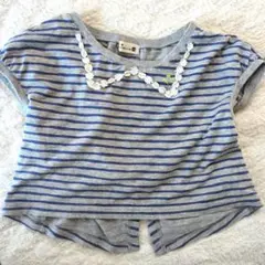 trois lapins KP 半袖カットソー★150 グレー×ネイビーボーダー