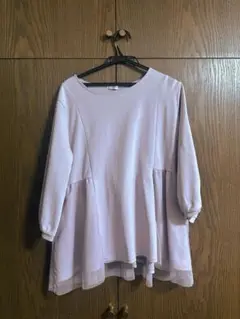 美品　チュールトップス　薄ピンク 七部袖 Lサイズ