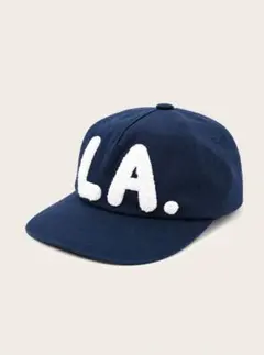 【新品】LAロゴキャップネイビーもこもこ刺繍ユニセックス韓国ベースボールキャップ