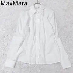 マックスマーラ　長袖シャツ　ホワイト　L　綿混　ペプラム　無地　着回し　オフィス