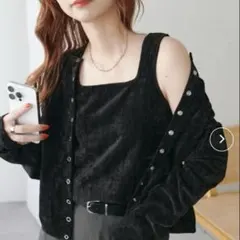 【美品】DISCOAT 杢ベロアアンサンブル ブラック