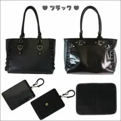ハートバックルフェイクレザーフリルトートバッグ 黒【ザッカマート】
