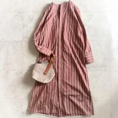 美品 ティッカ 近年ピン付き バンドカラーストライプシャツ チュニック