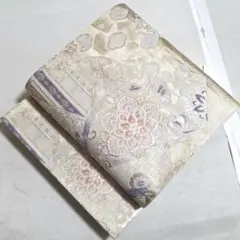 A◆着物くつろぎ 正倉院文様 金糸 白地 華文 六通 正絹 袋帯 344