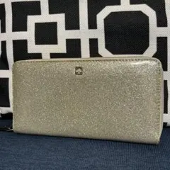 ケイトスペード シャンパンゴールド グリッター ラメ ラウンドファスナー 長財布