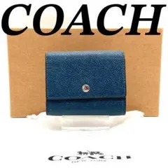 コーチ 小銭入れ コインケース 二つ折り財布 レザー ネイビー 70722