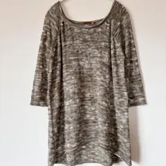 belldini 【M】七部袖スクエアネックチュニック編み模様オリーブグリーン