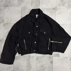 美品✨ZARA デニムジャケット ジップ オーバーサイズ 短丈 Y2K ブラック